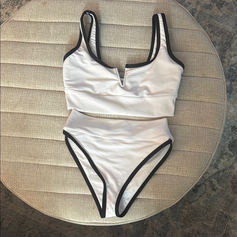 White and Black Trim Bikini Set